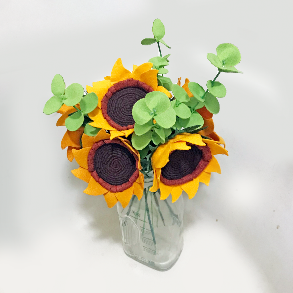 Amber Sunflower and Eucalyptus Bouquet