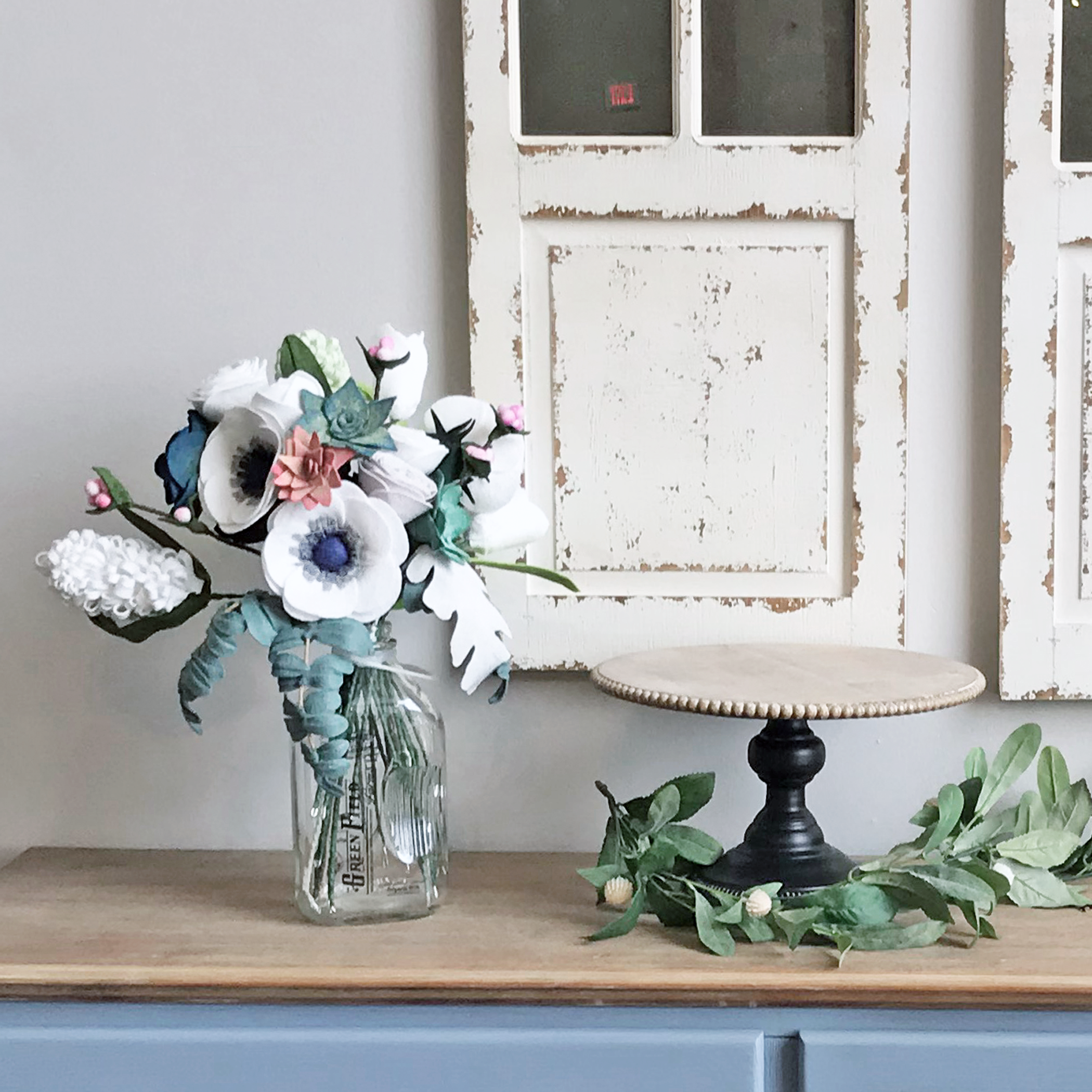 Anenome, Fern, Hyacinth, and Succulent Arrangement
