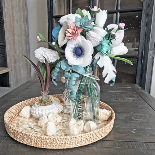 Anenome, Fern, Hyacinth, and Succulent Arrangement