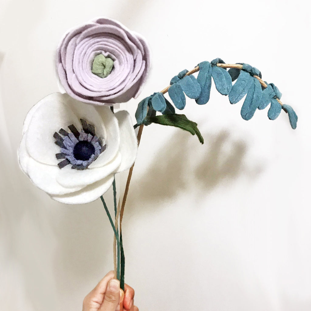 Anenome, Fern, Hyacinth, and Succulent Arrangement