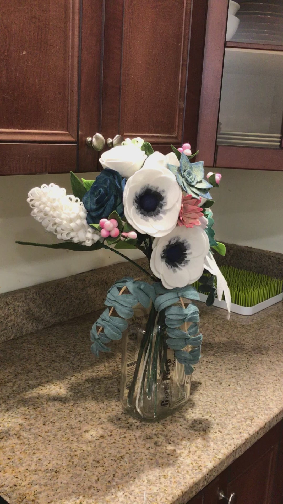 Anenome, Fern, Hyacinth, and Succulent Arrangement