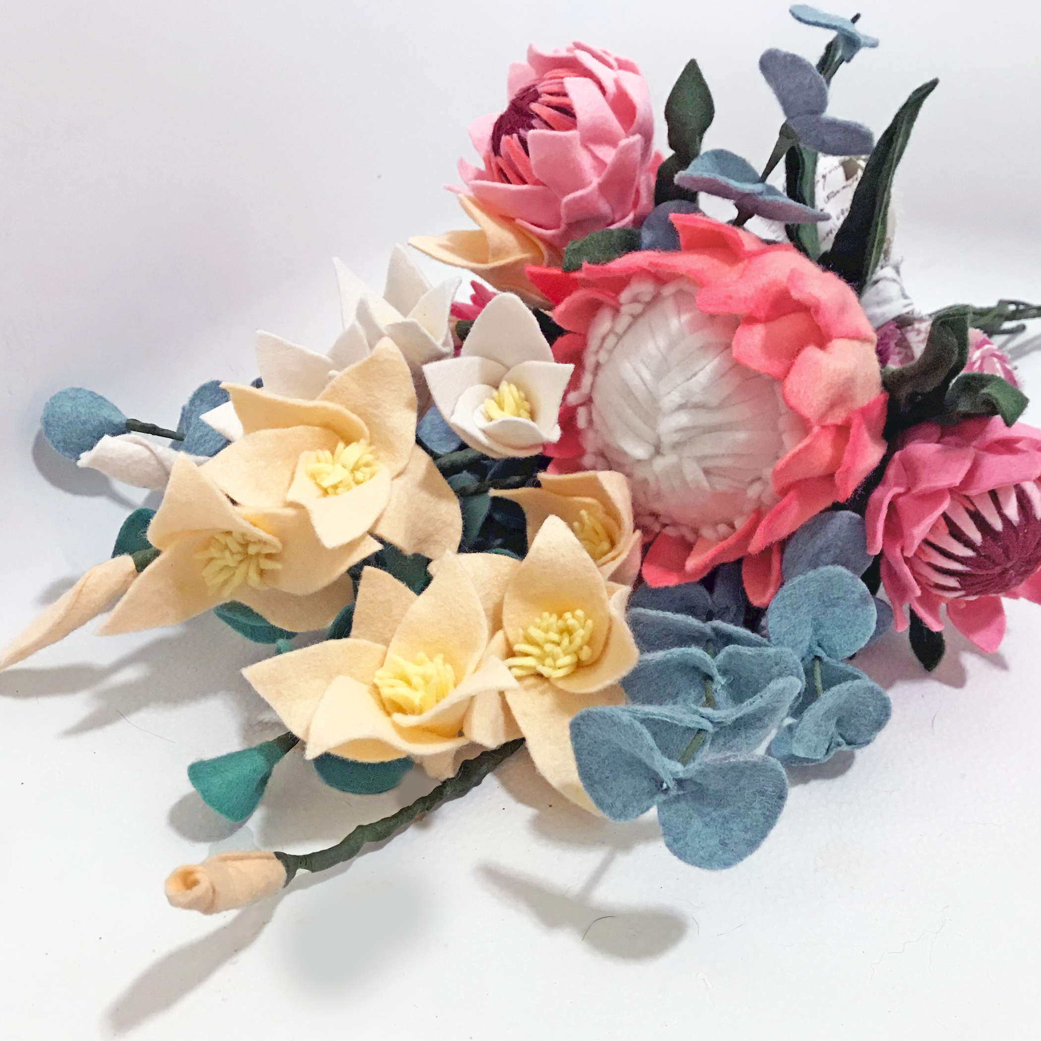 King Protea, Eucalyptus, and Larkspur