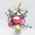 King Protea, Eucalyptus, and Larkspur