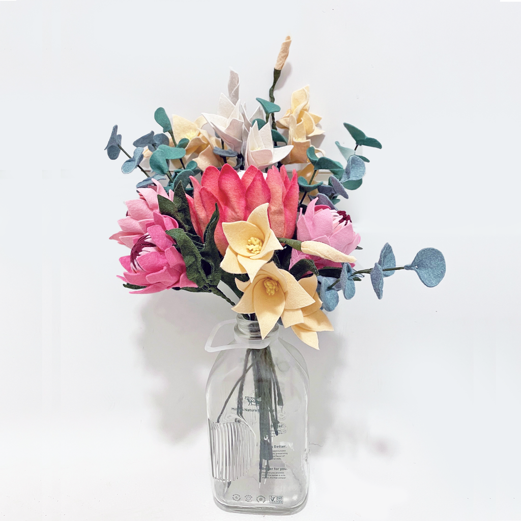King Protea, Eucalyptus, and Larkspur